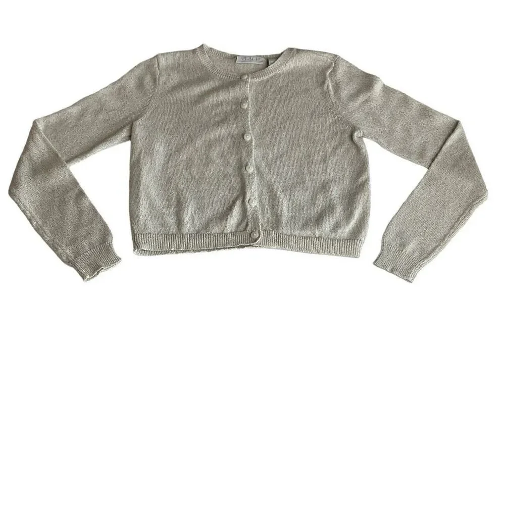 Children’s Place Cardigan Button Front Cream Gold Long Sleeves Girls 10/12 Large